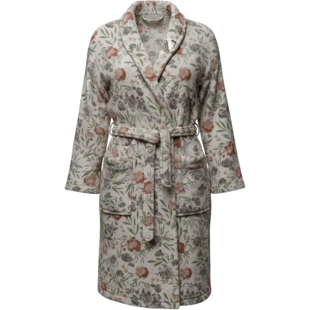 Better Living Robe Women's S Plush Floral Soft Short Cream Robe